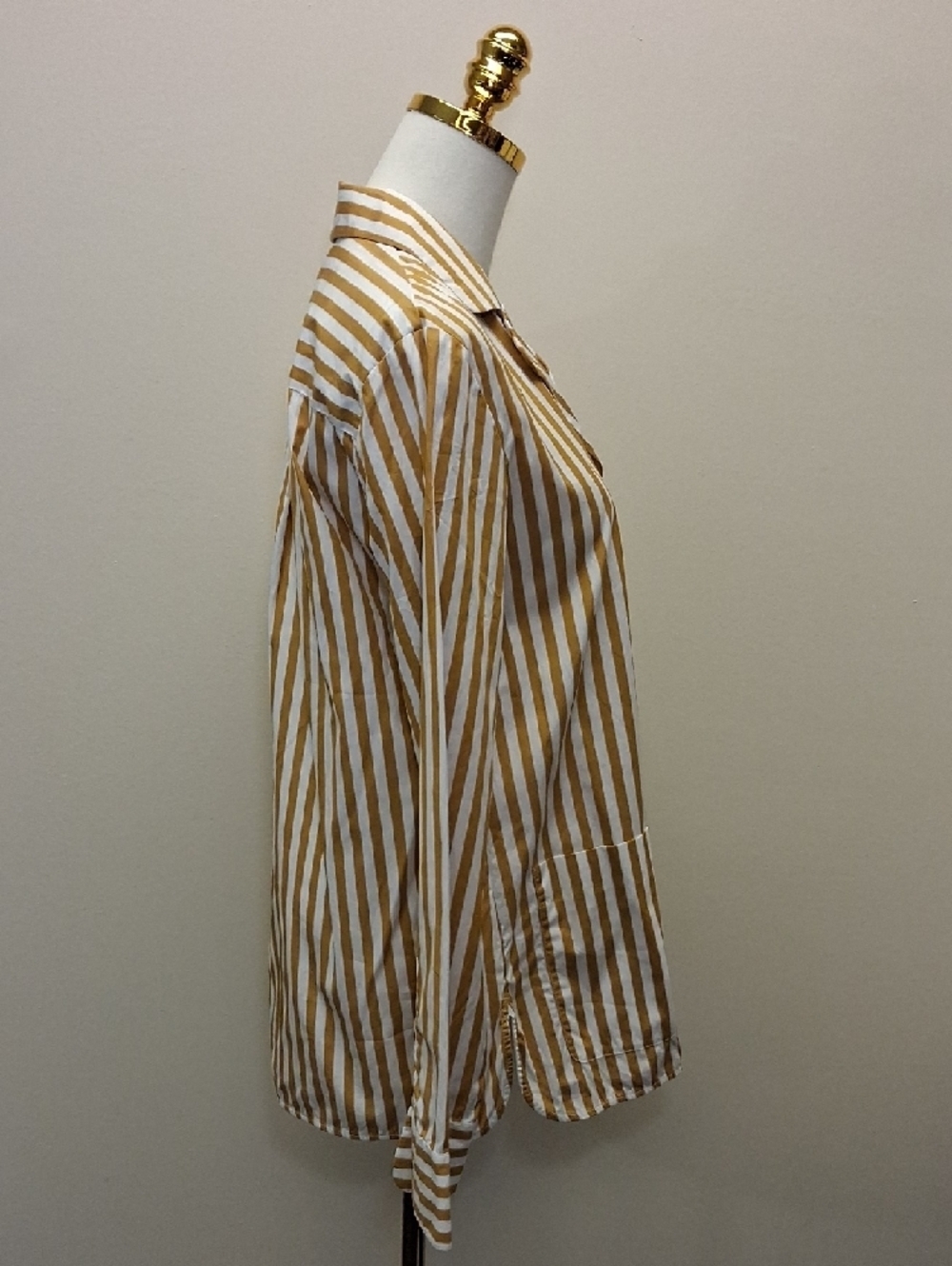 MaxMara Mustard White Striped Button Up Shirt Jacket Size 8 - Picture 4 of 8